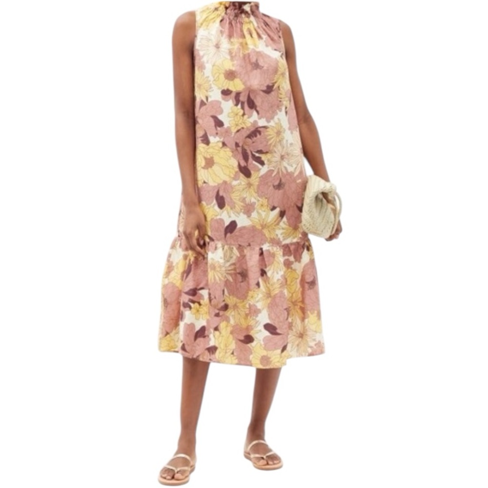 Ephemera Maui Garland Maxi Midi Dress 100% Linen Floral Australian Sleeveless 2